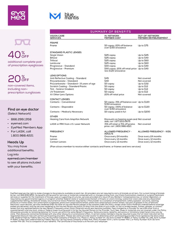 Blue Mantis Vision Benefit Summary - Page 1