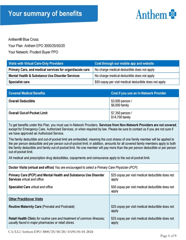 Anthem EPO 3000/25/50/20 Summary - Page 1