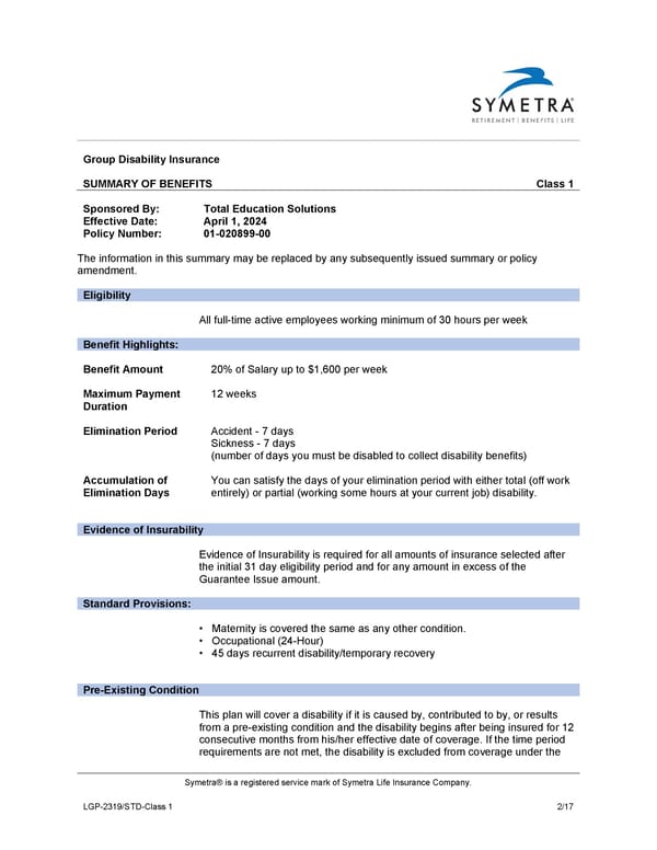 Total Education VSTD Class 1 - Page 1