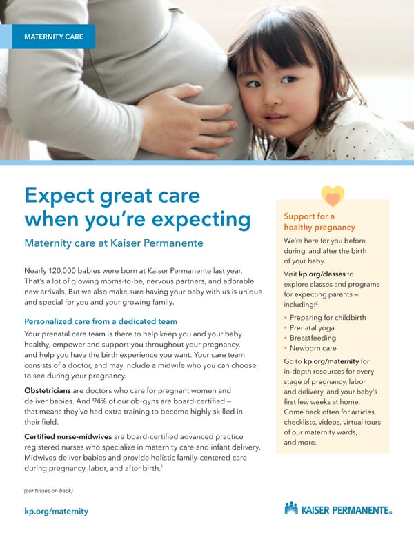 Kaiser Permanente: Maternity Care Flyer  - Page 1