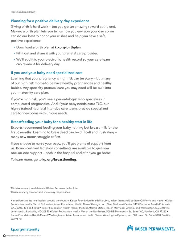 Kaiser Permanente: Maternity Care Flyer  - Page 2