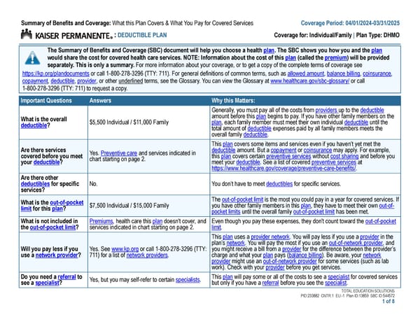 Kaiser Permanente DHMO 5500 Southern California SBC - Page 1