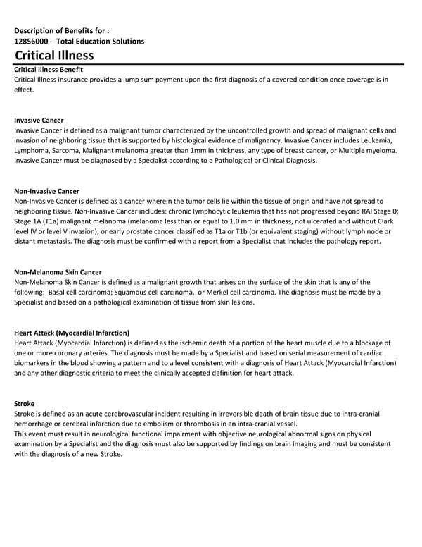 Critical Illness Benefits Summary - Page 3