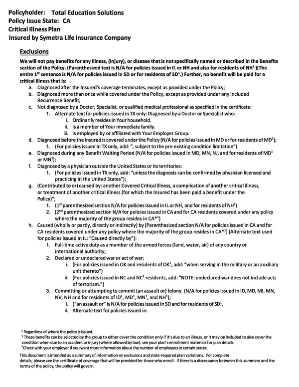 Critical Illness Benefits Summary - Page 12