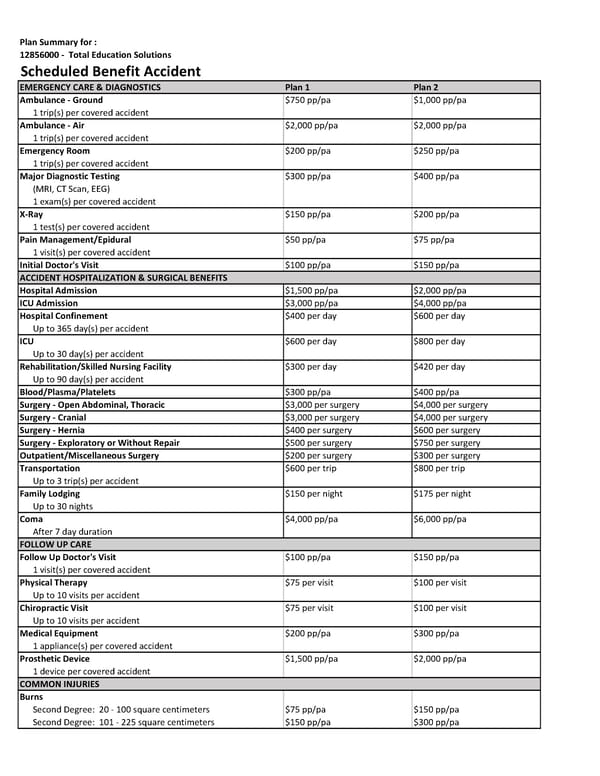 Accident Benefits Summary - Page 1