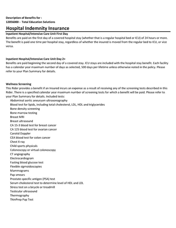 Hospital Indemnity Benefits Summary - Page 2