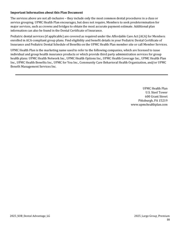 UPMC Health Benefits: Dental Schedule of Benefits 2025 - Page 2