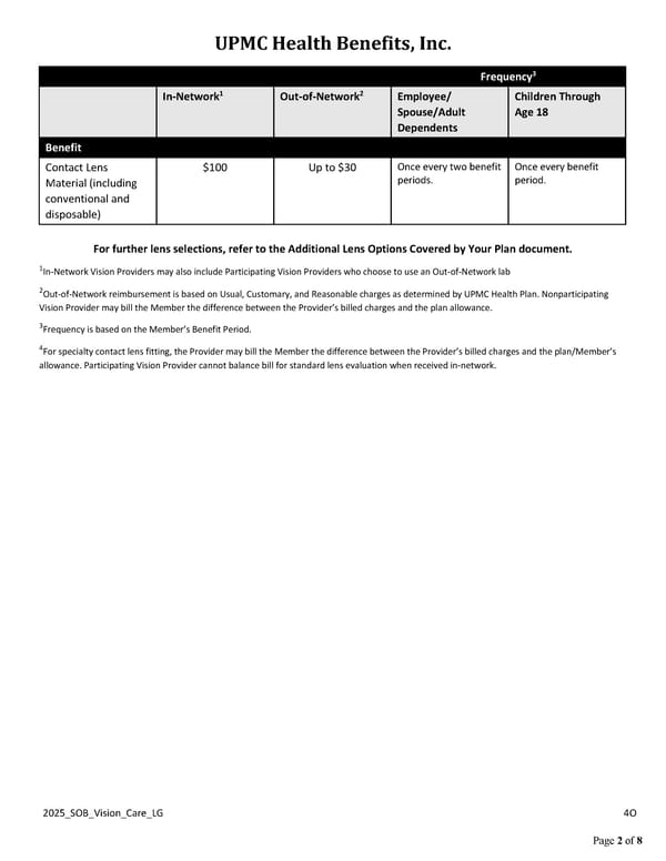 UPMC Health Benefits: Deluxe Plus Vision Coverage Summary - Page 2