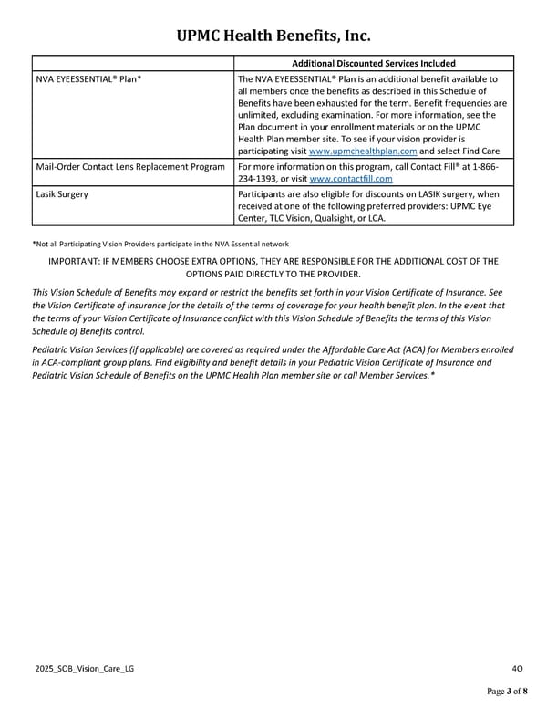 UPMC Health Benefits: Deluxe Plus Vision Coverage Summary - Page 3