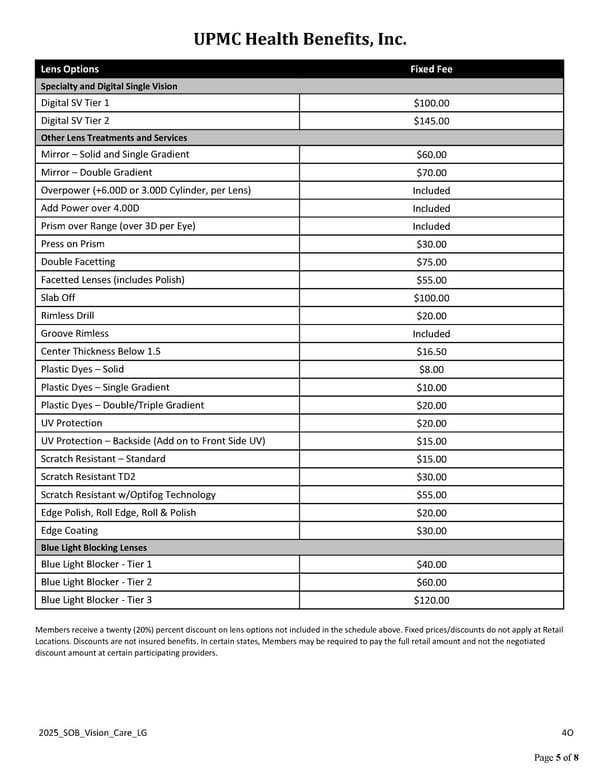 UPMC Health Benefits: Deluxe Plus Vision Coverage Summary - Page 5