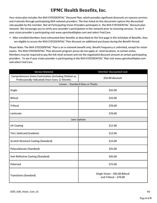 UPMC Health Benefits: Deluxe Plus Vision Coverage Summary - Page 6