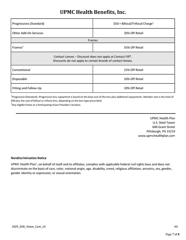 UPMC Health Benefits: Deluxe Plus Vision Coverage Summary - Page 7