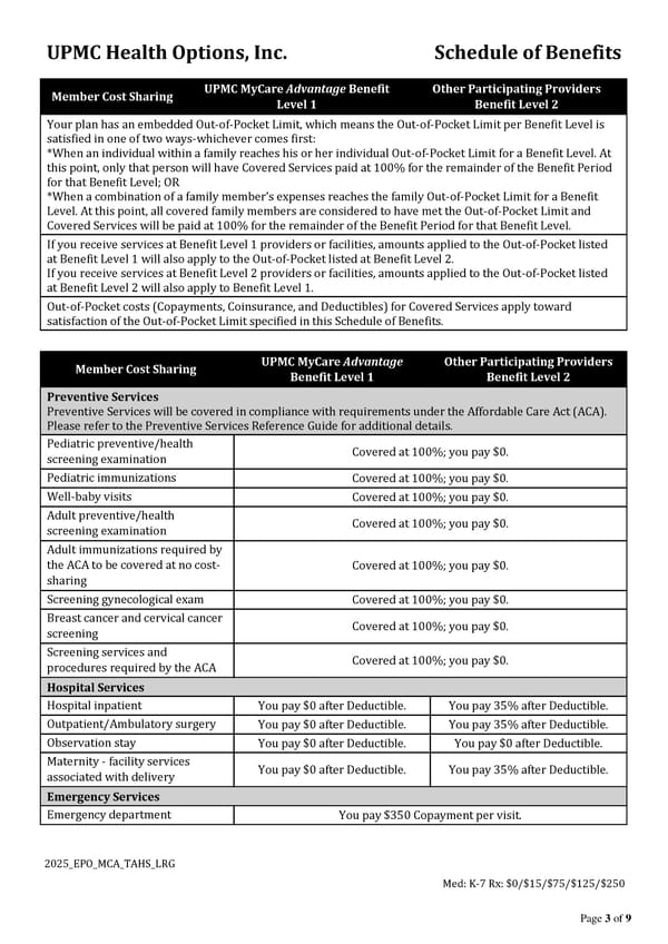 UPMC Health Options Schedule of Benefits - Page 3