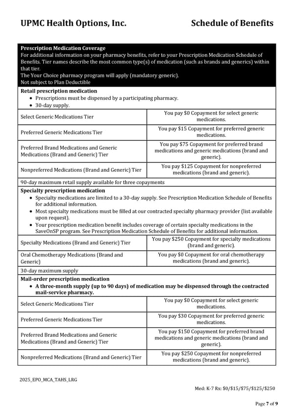 UPMC Health Options Schedule of Benefits - Page 7
