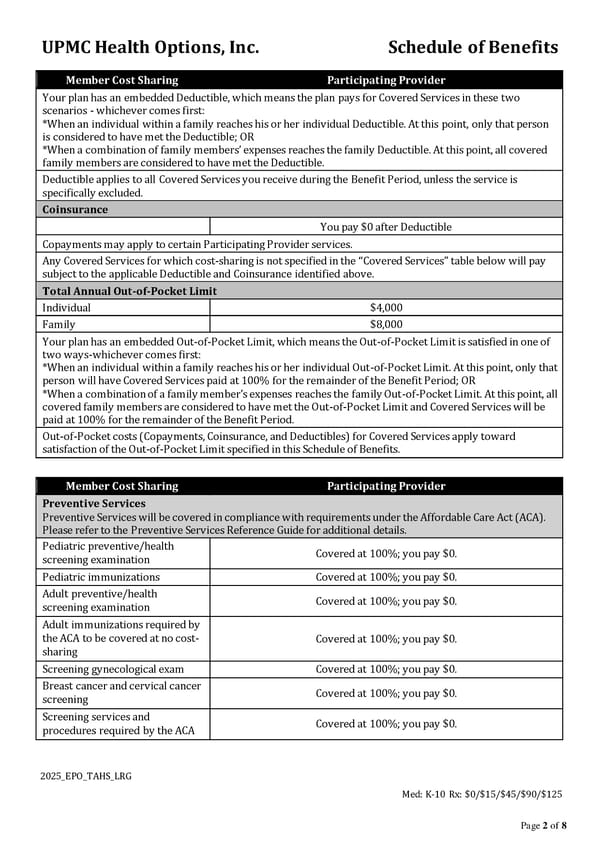 UPMC Health Options: Schedule of Benefits Overview - Page 2