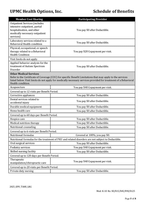 UPMC Health Options: Schedule of Benefits Overview - Page 5