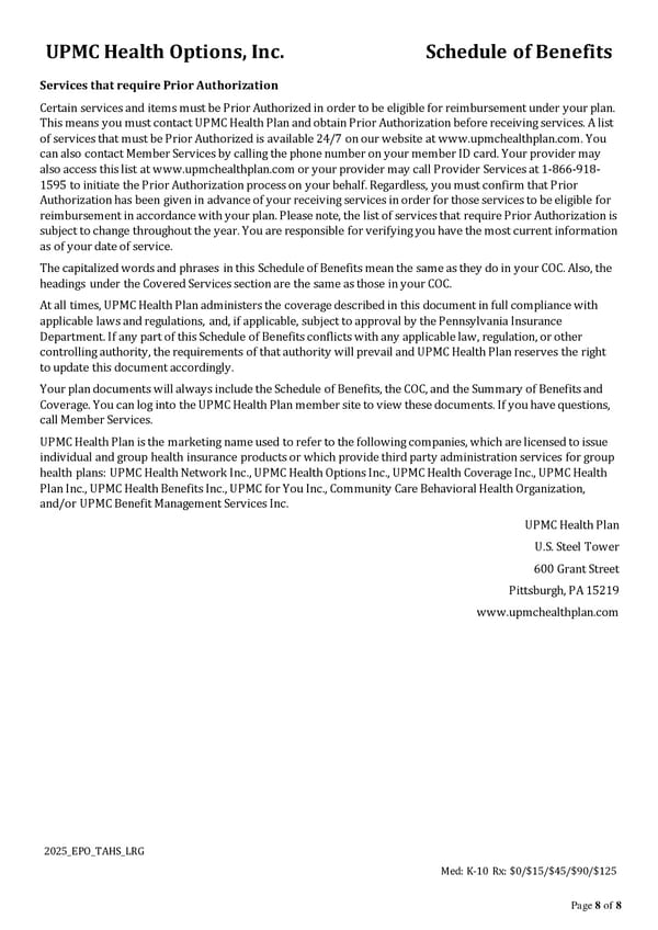 UPMC Health Options: Schedule of Benefits Overview - Page 8