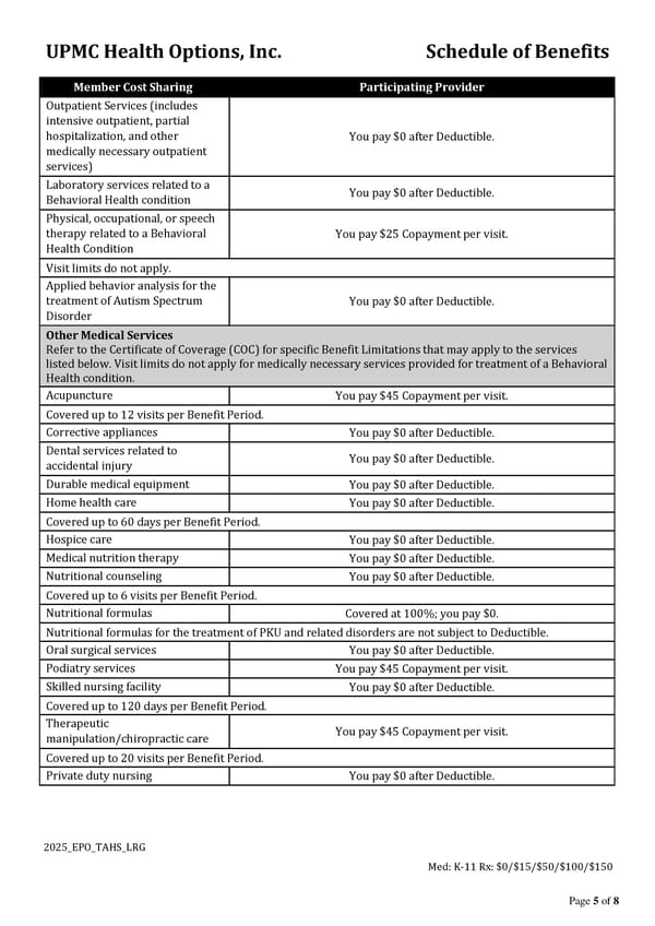 UPMC Health Options: Schedule of Benefits Overview - Page 5