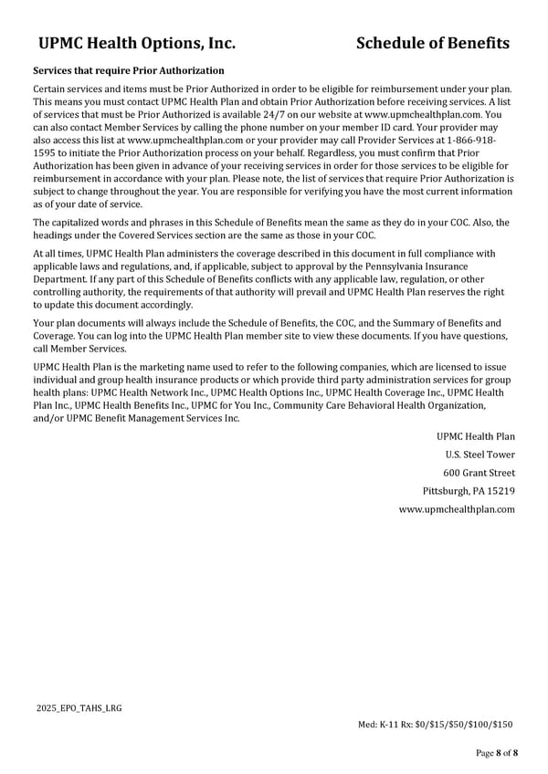 UPMC Health Options: Schedule of Benefits Overview - Page 8