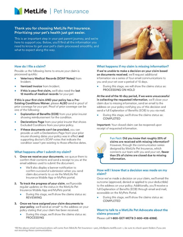 MetLife Pet Insurance: Claim Process Overview - Page 1