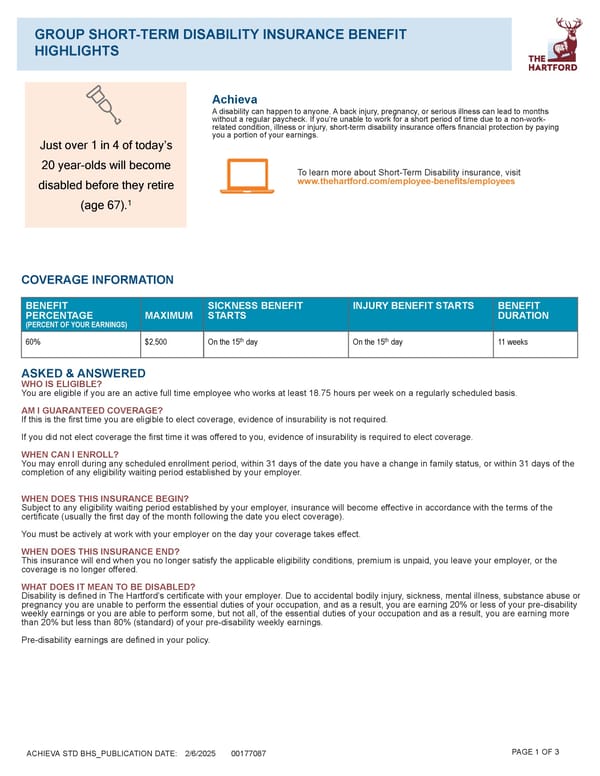 Group Short-Term Disability Insurance Benefit Highlights - Page 1