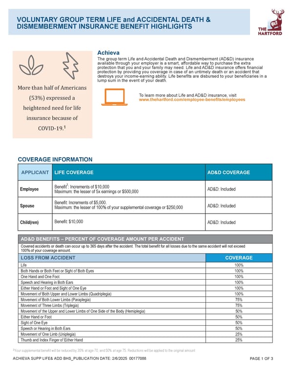 Voluntary Group Term Life and Accidental Death & Dismemberment Insurance Highlights - Page 1