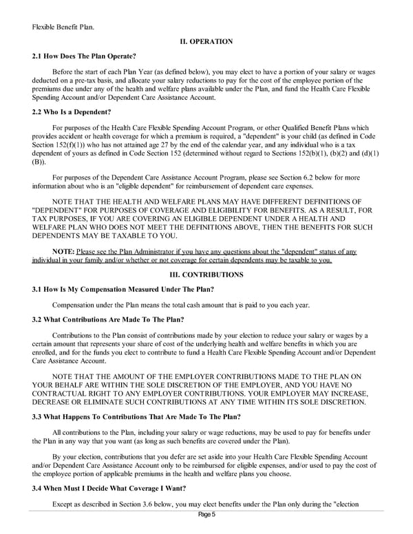 Summary Plan Description for Achieva Section 125 and FSA Plan - Page 5