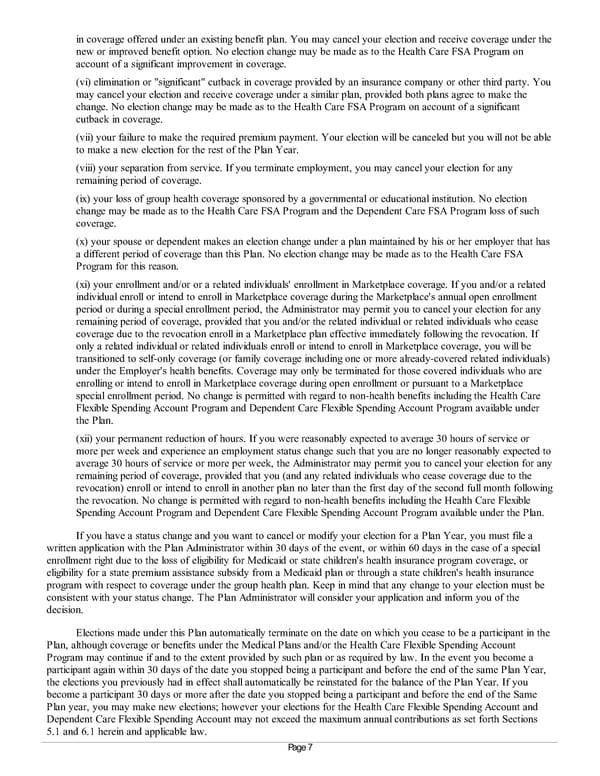 Summary Plan Description for Achieva Section 125 and FSA Plan - Page 7
