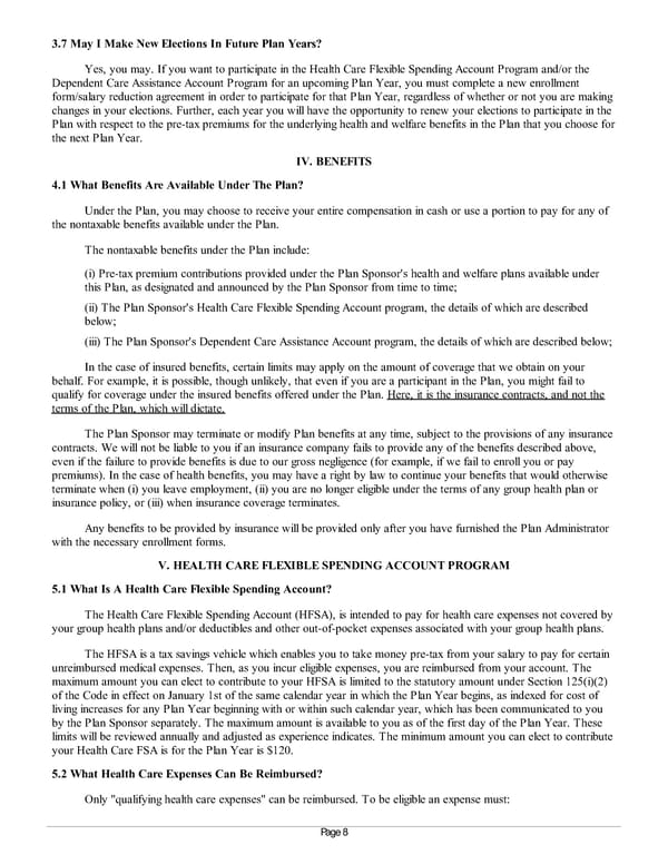 Summary Plan Description for Achieva Section 125 and FSA Plan - Page 8