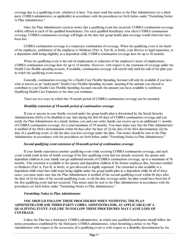 Summary Plan Description for Achieva Section 125 and FSA Plan - Page 11