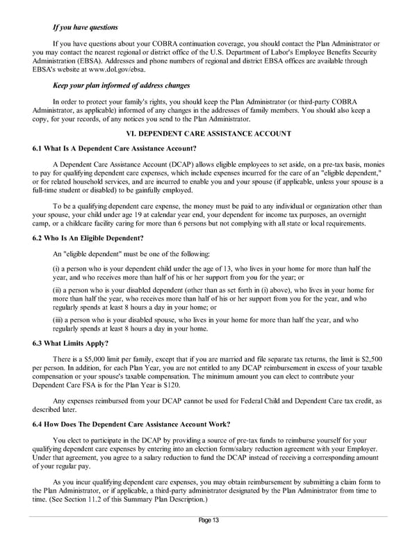 Summary Plan Description for Achieva Section 125 and FSA Plan - Page 13