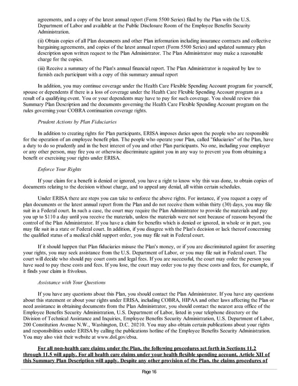 Summary Plan Description for Achieva Section 125 and FSA Plan - Page 16