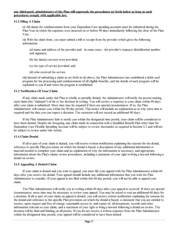 Summary Plan Description for Achieva Section 125 and FSA Plan - Page 17