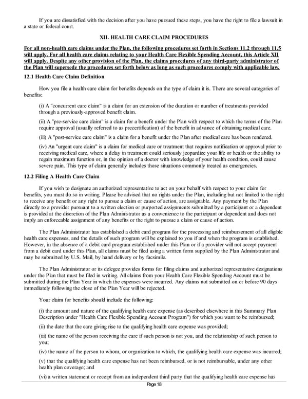 Summary Plan Description for Achieva Section 125 and FSA Plan - Page 18