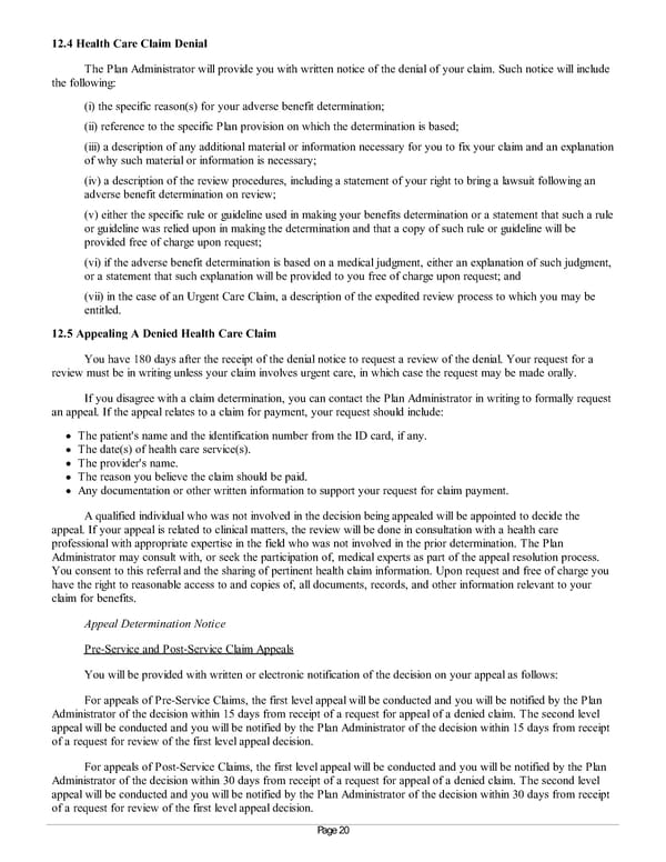 Summary Plan Description for Achieva Section 125 and FSA Plan - Page 20