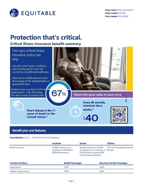 Critical Illness Insurance Benefit Summary - Page 1