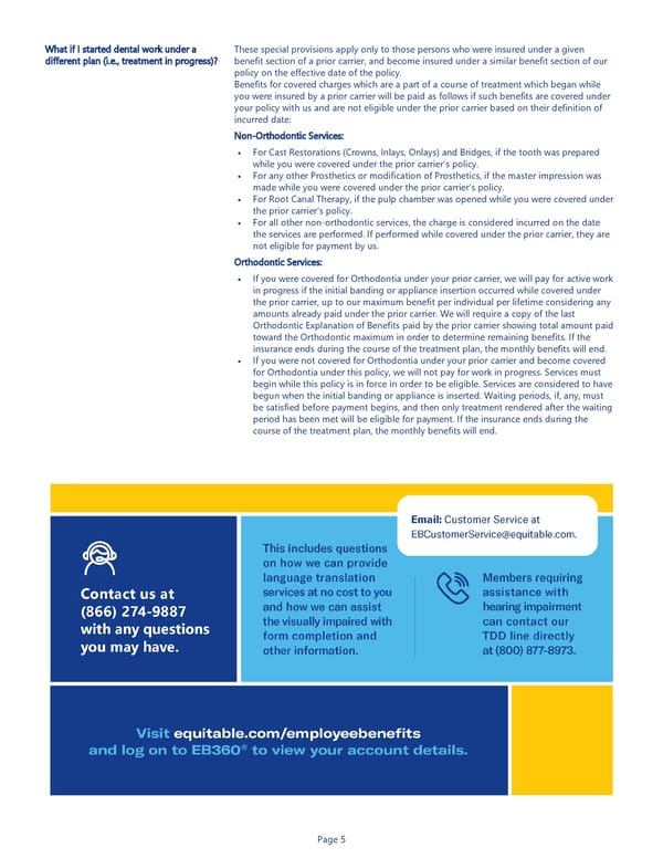 Equitable Dental Insurance Benefit Summary - Page 5