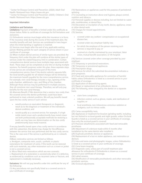 Equitable Dental Insurance Benefit Summary - Page 6