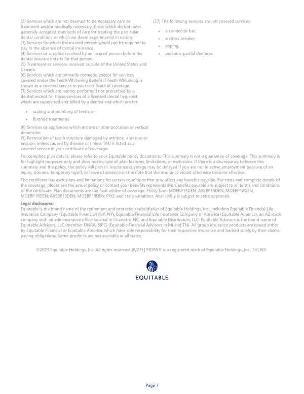 Equitable Dental Insurance Benefit Summary - Page 7