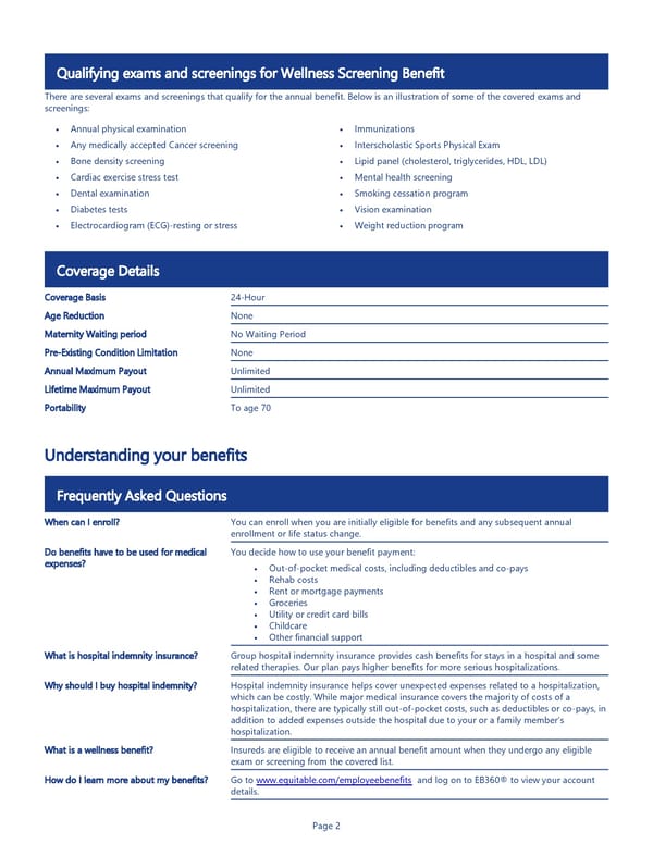 Hospital Indemnity Insurance Benefit Summary - Page 2