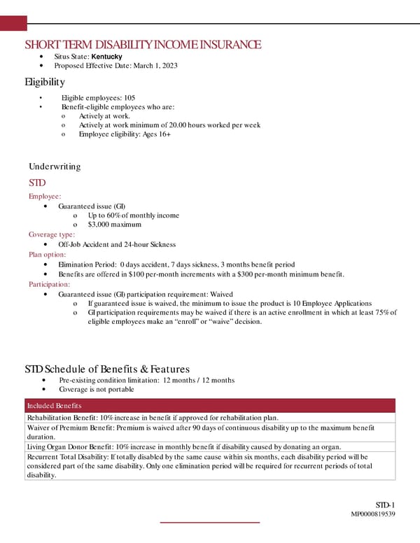 Short Term Disability Income Insurance Overview - Page 1