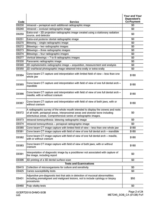 MetLife Direct Referral Dental Plan Schedule of Benefits - Page 2