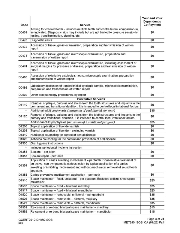 MetLife Direct Referral Dental Plan Schedule of Benefits - Page 3