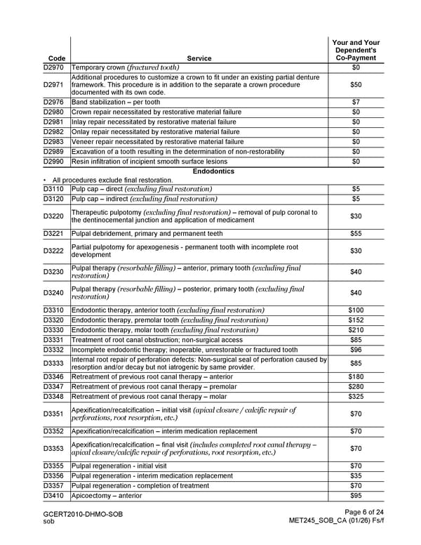 MetLife Direct Referral Dental Plan Schedule of Benefits - Page 6