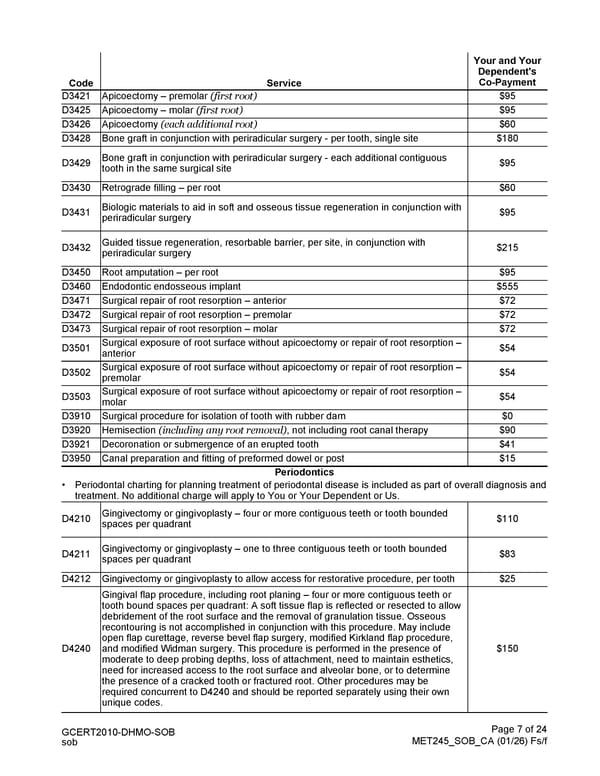 MetLife Direct Referral Dental Plan Schedule of Benefits - Page 7
