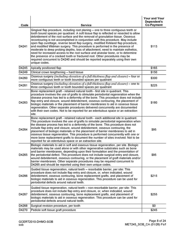 MetLife Direct Referral Dental Plan Schedule of Benefits - Page 8