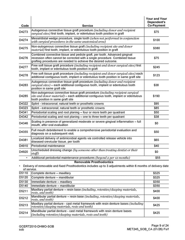 MetLife Direct Referral Dental Plan Schedule of Benefits - Page 9
