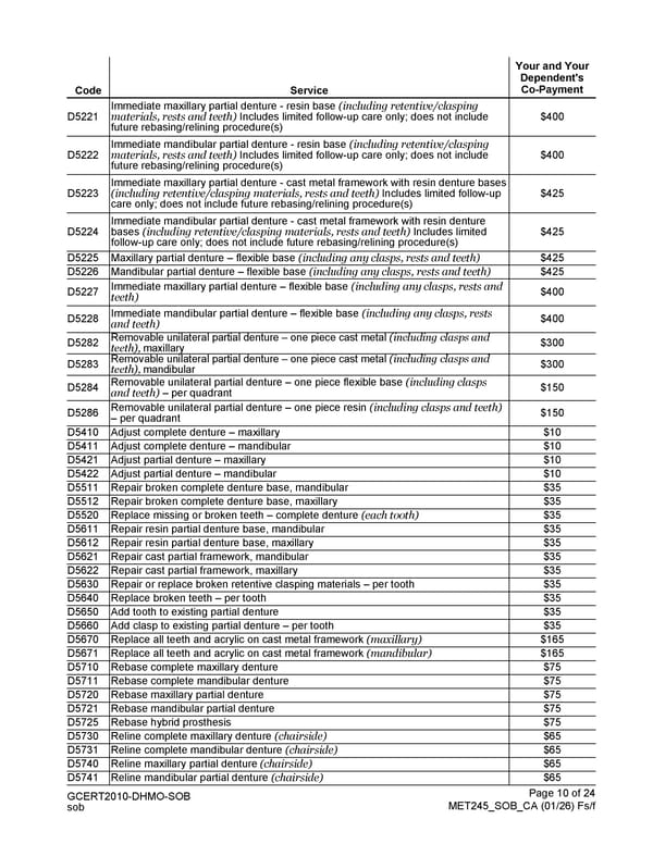MetLife Direct Referral Dental Plan Schedule of Benefits - Page 10