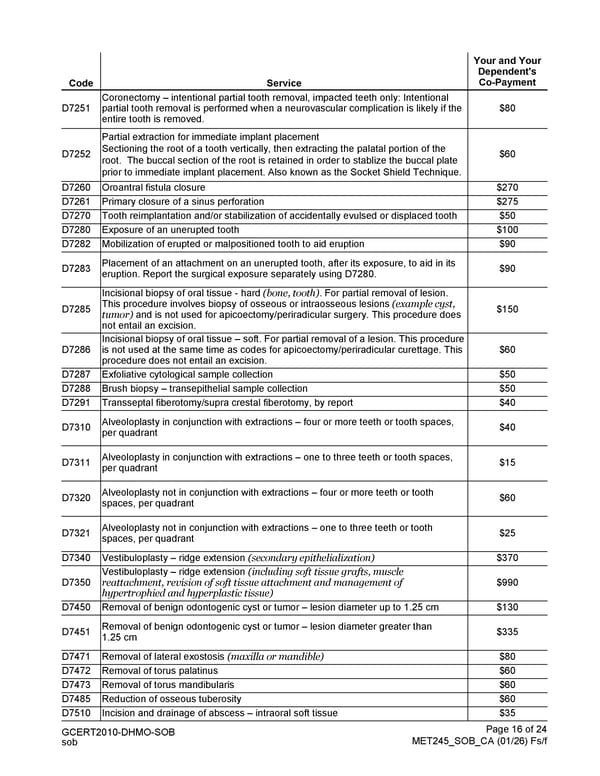MetLife Direct Referral Dental Plan Schedule of Benefits - Page 16