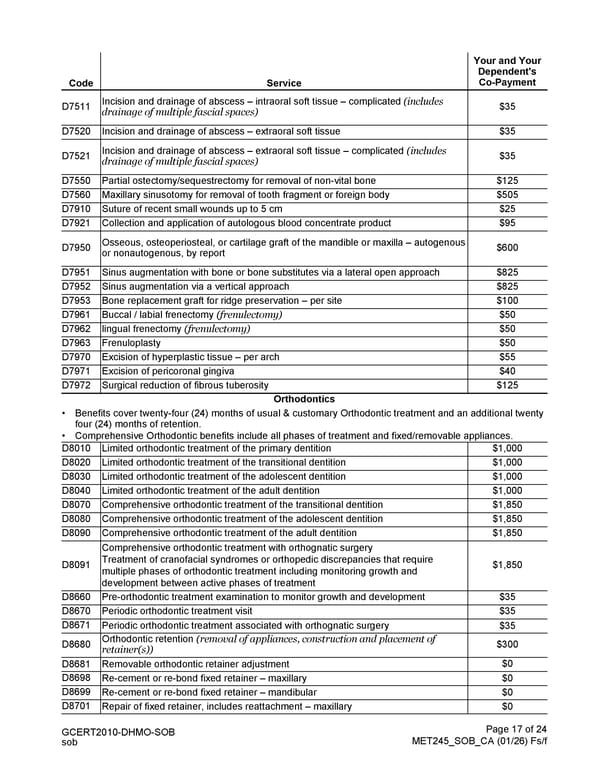 MetLife Direct Referral Dental Plan Schedule of Benefits - Page 17